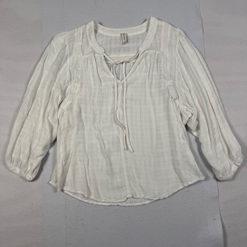 Gentle Fawn White Boho Cottagecore Fairy Core Rayon Peasant Blouse Lace Trim XS
